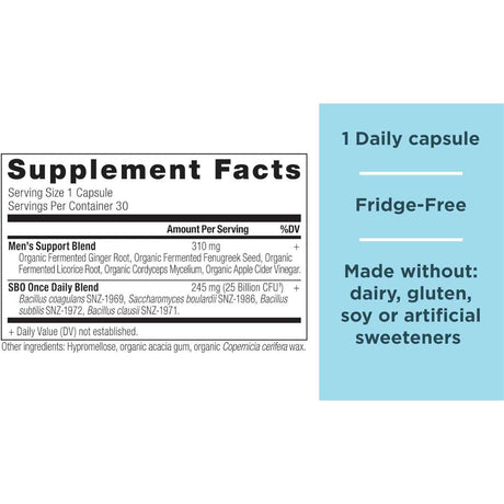 Ancient Nutrition Probióticos SBO Diarios para Hombres - 30 Cápsulas - Tabla Nutricional - Haz Tu Pedido