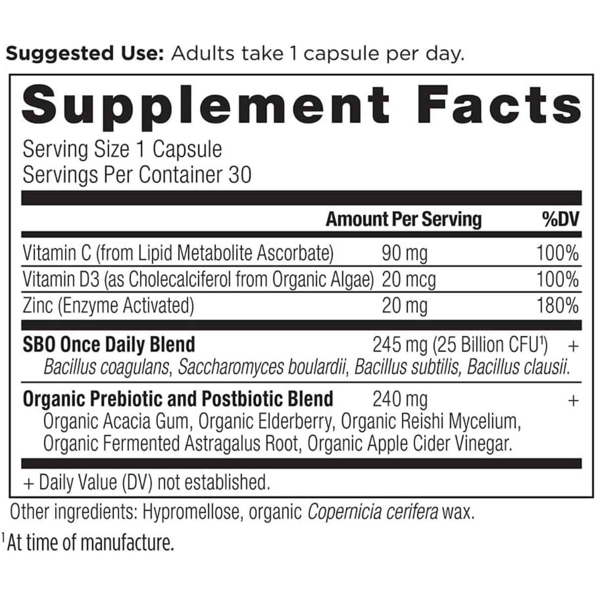Ancient Nutrition Probióticos SBO Inmunidad Diaria - 30 Cápsulas - Tabla Nutricional - Haz Tu Pedido
