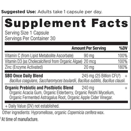 Ancient Nutrition Probióticos SBO Inmunidad Diaria - 30 Cápsulas - Tabla Nutricional - Haz Tu Pedido