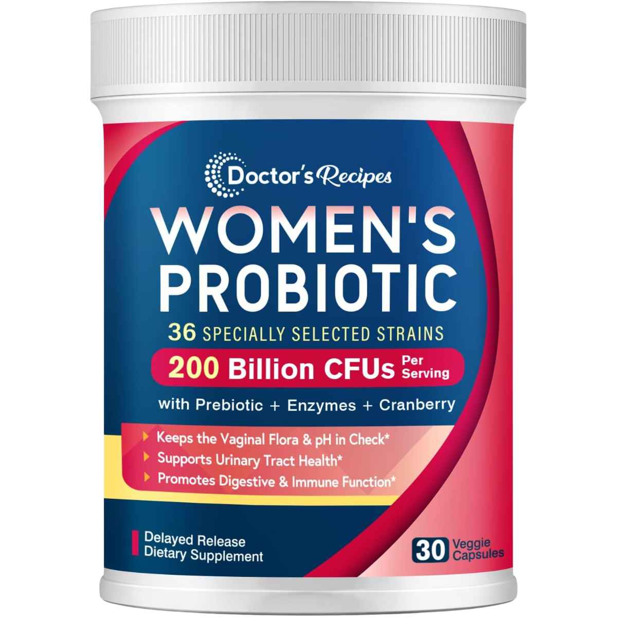 Doctor's Recipes Probiótico Ultra Potente para Mujeres 200 Mil Millones CFU - 30 Cápsulas Vegetales - Haz Tu Pedido