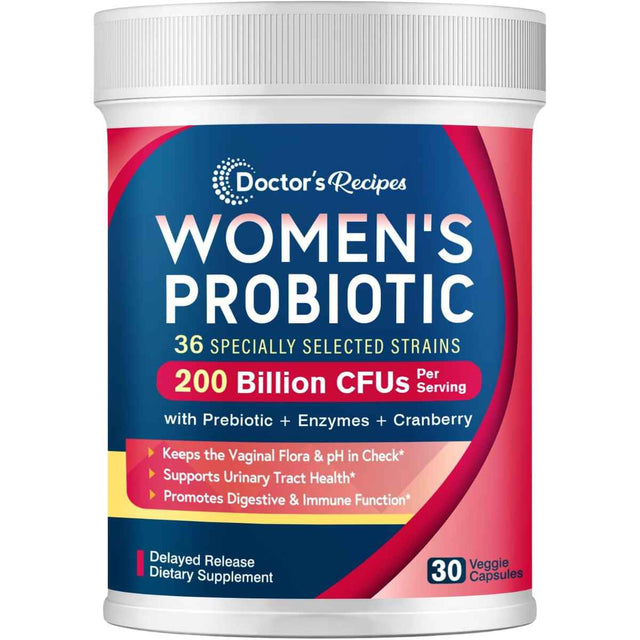 Doctor's Recipes Probiótico Ultra Potente para Mujeres 200 Mil Millones CFU - 30 Cápsulas Vegetales - Haz Tu Pedido