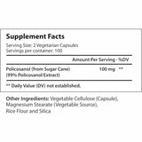 LongLifeNutri Policosanol  100 mg - 200  Cápsulas Vegetarianas - Tabla Nutricional - Haz Tu Pedido