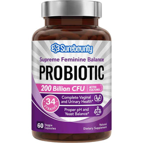 Surebounty Probiótico Equilibrio Femenino Completo 200 Mil Millones CFU - 60 Cápsulas Vegetales - Haz Tu Pedido