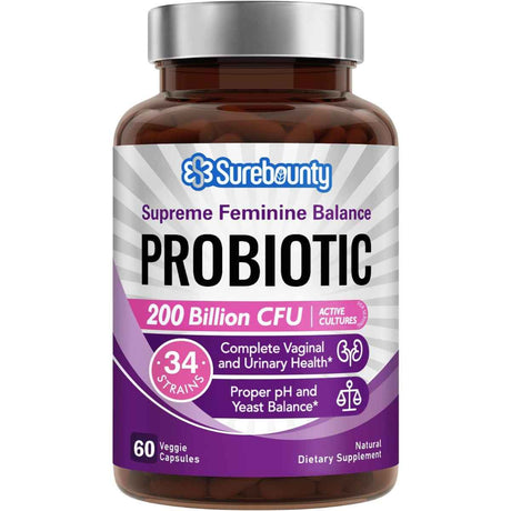 Surebounty Probiótico Equilibrio Femenino Completo 200 Mil Millones CFU - 60 Cápsulas Vegetales - Haz Tu Pedido