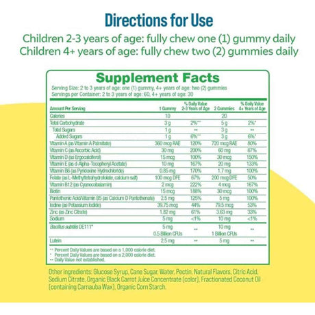 Culturelle Multivitamínico Infantil Con Probióticos - Sabor Mezcla de Bayas - 60  Gomitas - Tabla Nutricional - Haz Tu Pedido