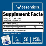 Bucked Up Monohidrato de Creatina 5000 mg - 250 g - Tabla Nutricional - Haz Tu Pedido