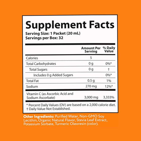 Aurora Nutrascience Vitamina C 3000 mg - Sabor Frutas - 640 ml - Tabla Nutricional - Haz Tu Pedido