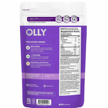 OLLY Soporte para el Sueño  - Sabor Cereza Negra - 120 Gomitas - Tabla Nutricional - Haz Tu Pedido