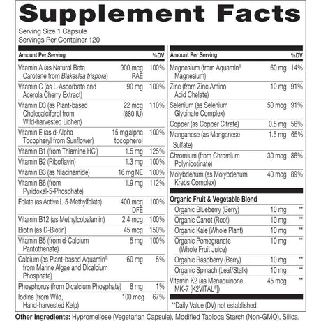 Naturelo Multivitamínico Diario para Mujeres Mayores de 50 - 120 Cápsulas Vegetarianas - Tabla Nutricional - Haz Tu Pedido