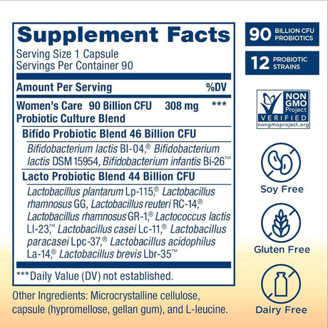 Renew Life Ultimate Flora Cuidado Femenino Digestivo 25 Mil Millones CFU - 90 Cápsulas Vegetarianas - Tabla Nutricional - Haz Tu Pedido