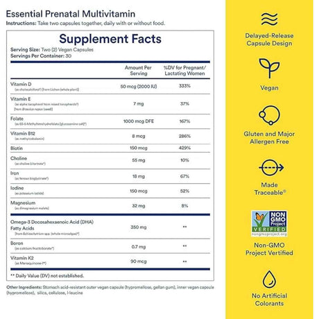 Ritual Vitaminas Prenatales - Sabor Esencia de Cítricos - 60 Cápsulas Veganas - Tabla Nutricional - Haz Tu Pedido