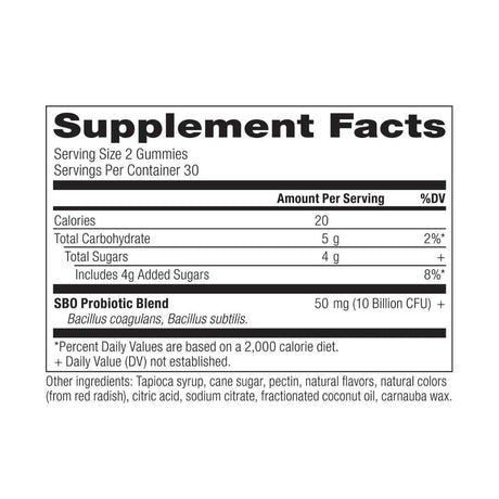 Ancient Nutrition Probióticos SBO Refuerzo Inmunológico Diario - Sabor Bayas - 60 Gomitas - Tabla Nutricional - Haz Tu Pedido