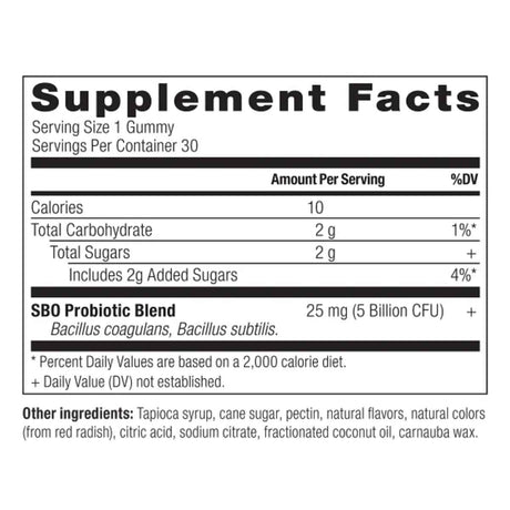 Ancient Nutrition Probióticos SBO Para Niños - Sabor Bayas - 30 Gomitas - Tabla Nutricional - Haz Tu Pedido