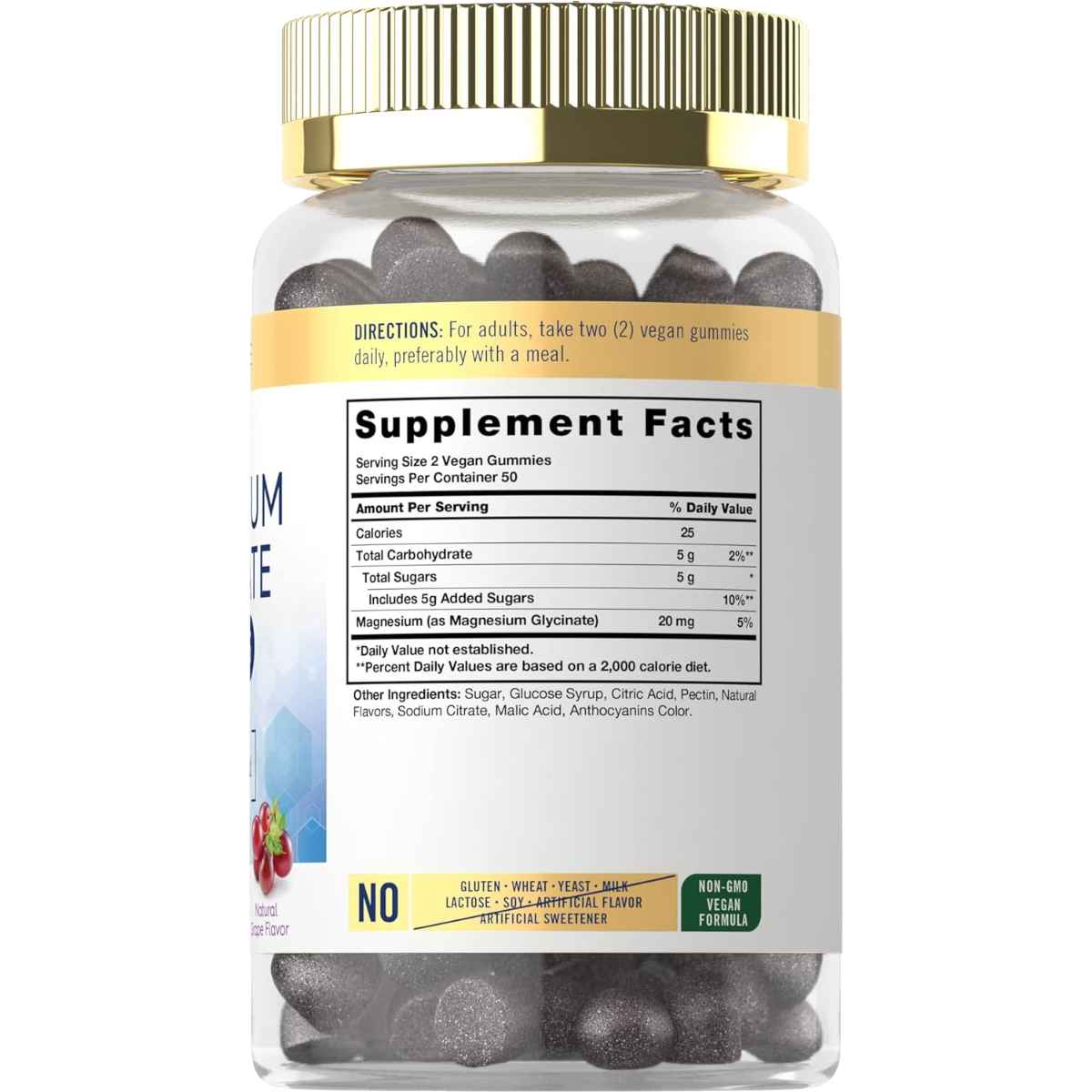 Carlyle Glicinato de Magnesio - Sabor Uva - 100 Gomitas Veganas - Tabla Nutricional - Haz Tu Pedido