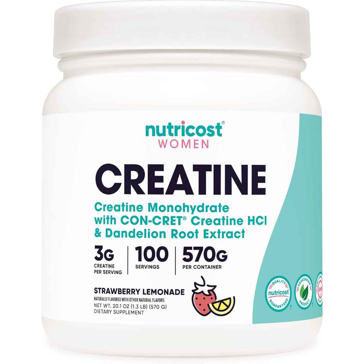 Nutricost Monohidrato de Creatina para Mujer 3 g - Sabor Limonada de fresa - 570 g - Haz Tu Pedido