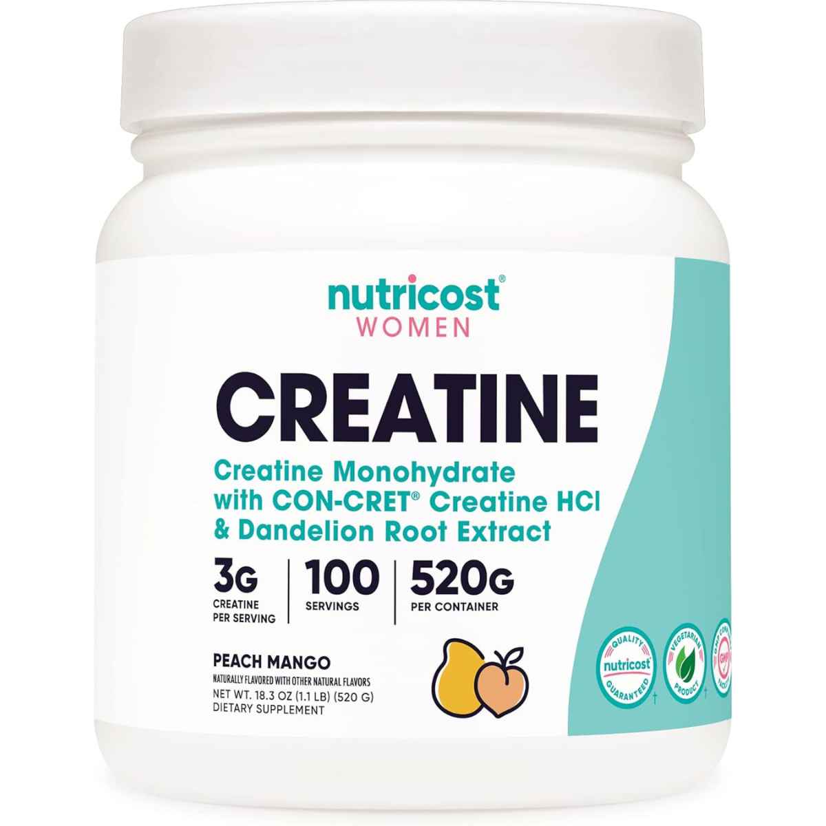 Nutricost Monohidrato de Creatina para Mujer 3 g - Sabor Melocotón Mango - 520 g - Haz Tu Pedido