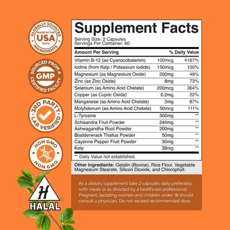 Natures Craft Thyroid Support Complex - 120 Cápsulas - Tabla Nutricional - Haz Tu Pedido