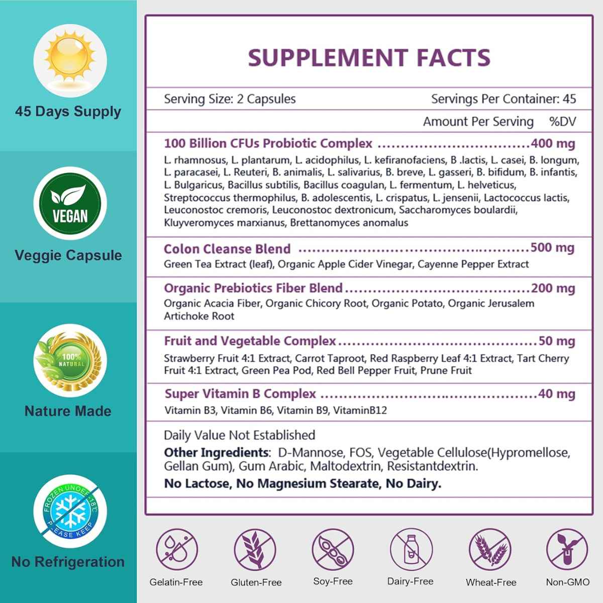 Nature Target Probióticos Digestivos para Toda la Familia 100 Mil Millones CFU - 90 Cápsulas Vegetales - Tabla Nutricional - Haz Tu Pedido