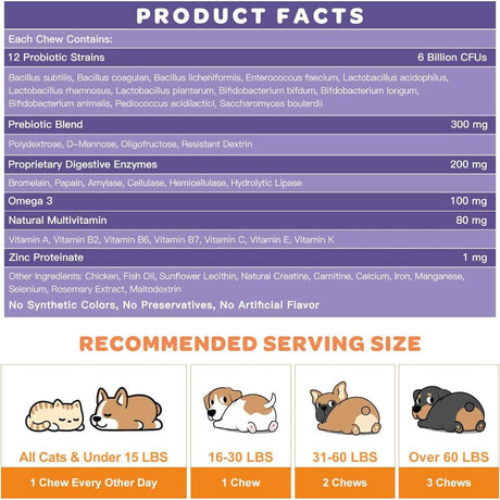 Nature Target Probiótico Completo con Omega 3 para Perros 6 Mil Millones CFU - Sabor Pollo - 120 Masticables - Tabla Nutricional - Haz Tu Pedido