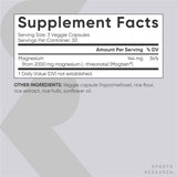 Sports Research Magnesio L-Treonato Con Magtein 2000 mg - 90 Cápsulas Vegetales - Tabla Nutricional - Haz Tu Pedido