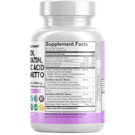 Clean Nutraceuticals Suplemento Para el Cabello la Piel y las Uñas - 90 Cápsulas - Tabla Nutricional - Haz Tu Pedido