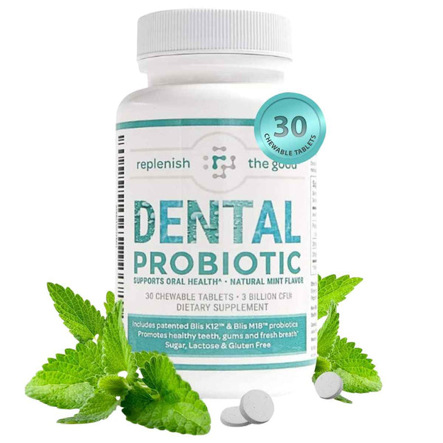 Replenish the Good Probiótico para Salud Dental 3 Mil Millones CFU - Sabor Menta - 30 Tabletas Masticable - Haz Tu Pedido