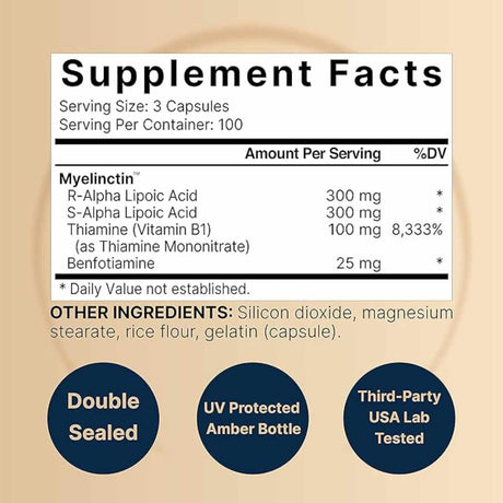 NatureBell Ácido Alfa Lipoico 600 mg - 300 Cápsulas - Tabla Nutricional - Haz Tu Pedido