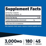 Nutricost Monohidrato de Creatina 3000 mg - 180 Cápsulas - Tabla Nutricional - Haz Tu Pedido
