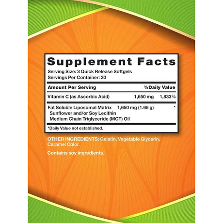 Nature's Truth Vitamina C Liposomal 1650 mg para Inmunidad y Absorción Óptima - 60 Cápsulas