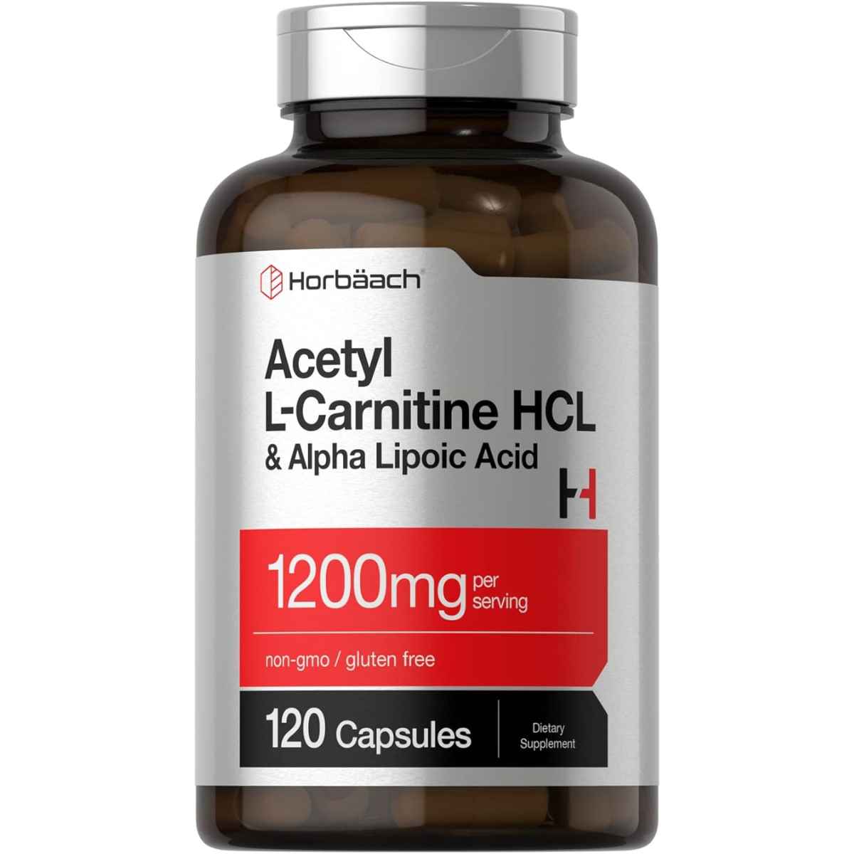 Horbäach Acetil L-Carnitina y Ácido Alfa Lipoico 1200 Mg Para Energía y Salud Celular – 120 Cápsulas