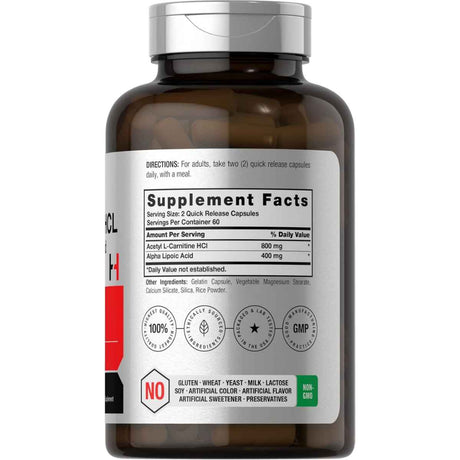 Horbäach Acetil L-Carnitina y Ácido Alfa Lipoico 1200 Mg Para Energía y Salud Celular – 120 Cápsulas