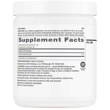 GNC Monohidrato de Creatina Rendimiento Profesional 5000 mg - 255 g - Tabla Nutricional - Haz Tu Pedido