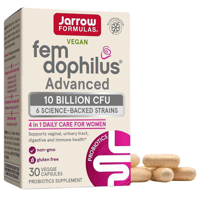 Jarrow Formulas Fem-Dophilus® Probióticos Avanzados 10 Mil Millones CFU - 30 Cápsulas Vegetales - Haz Tu Pedido