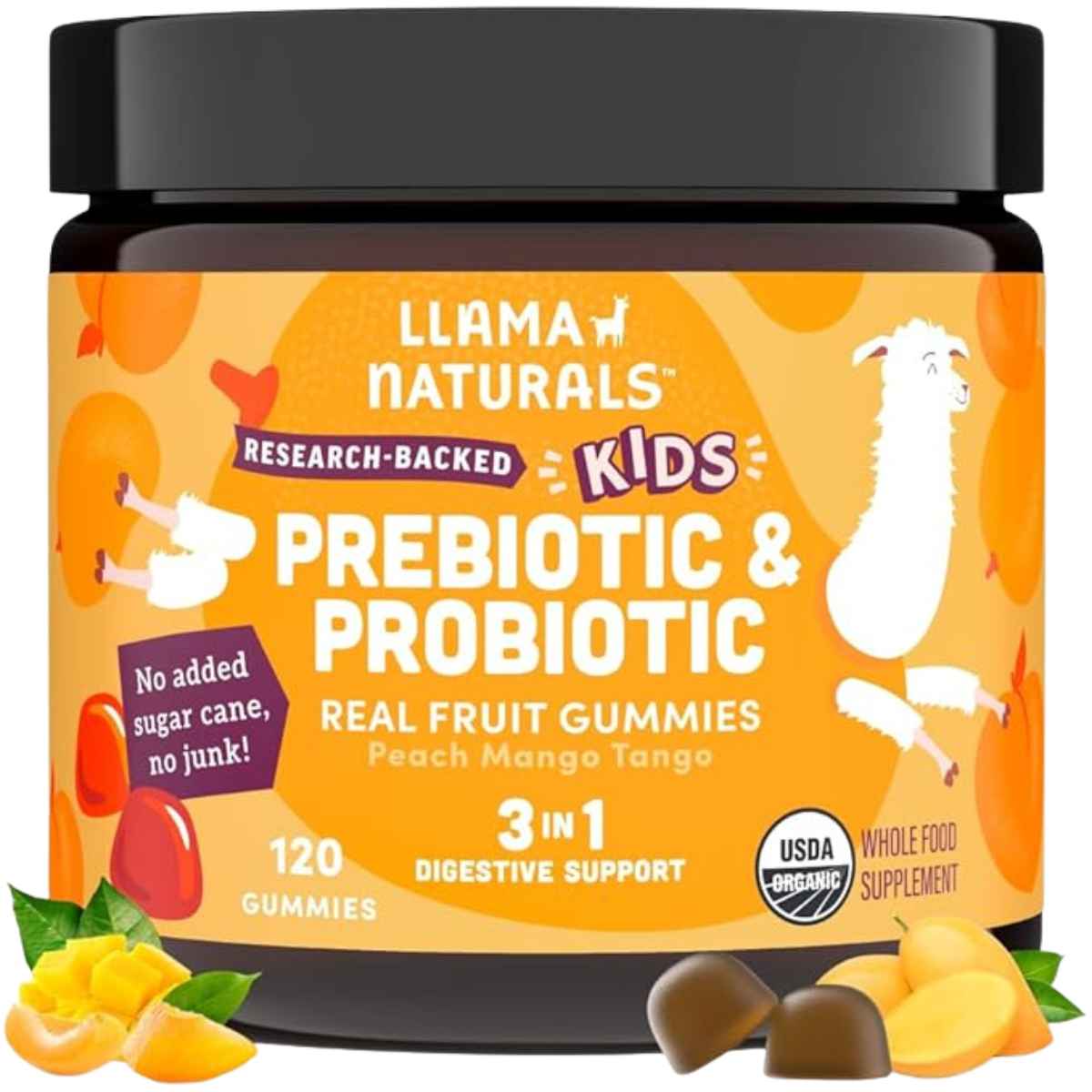Llama Naturals Prebiótico y Probiótico Para Niños - Sabor Melocotón Mango - 120 Gomitas - Haz Tu Pedido