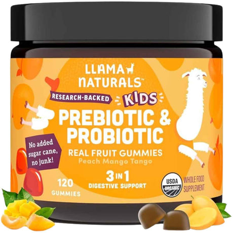 Llama Naturals Prebiótico y Probiótico Para Niños - Sabor Melocotón Mango - 120 Gomitas - Haz Tu Pedido