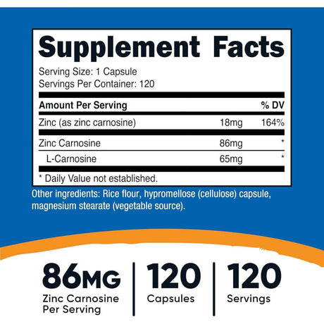 Nutricost - Zinc Carnosina (86 mg - 120 Cápsulas)