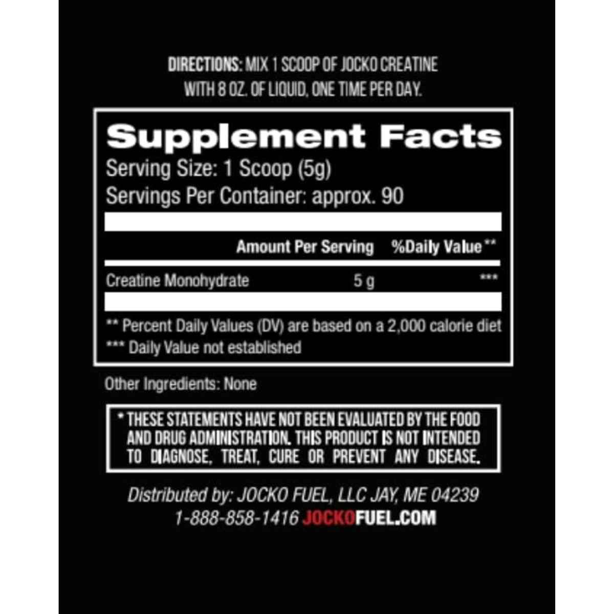 Jocko Fuel Creatina 5 g - 454 g - Tabla Nutricional - Haz Tu Pedido