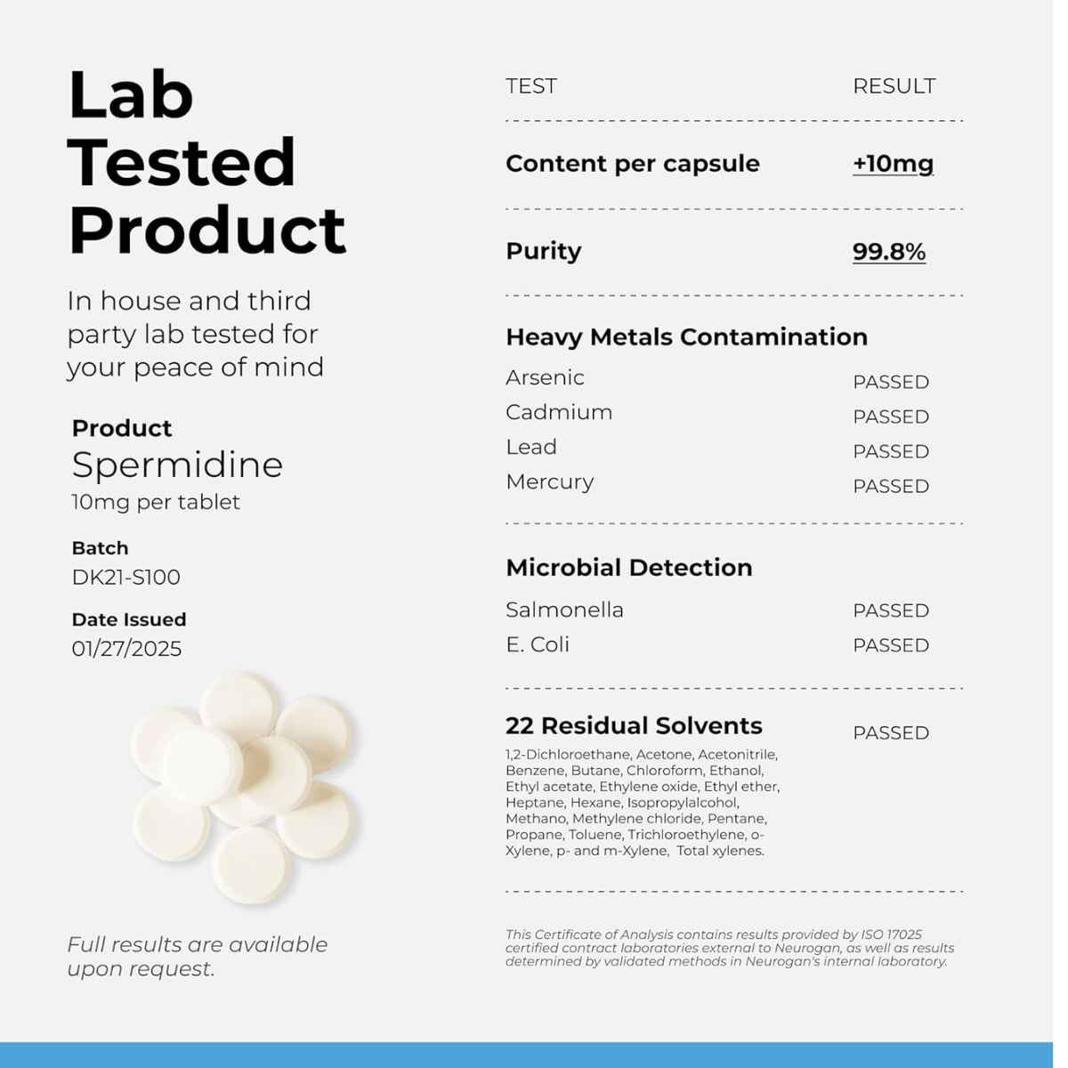 Neurogan  Espermidina  1200 mg - 120 Tabletas