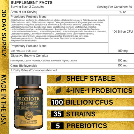 Proriginal Probioticos 100 Mil Millones CFU - 60 Cápsulas - Tabla Nutricional - Haz Tu Pedido