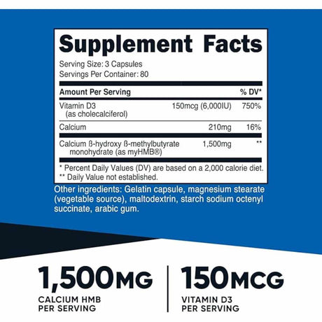 Nutricost HMB Con Vitamina D3  - 240 Cápsulas - Tabla Nutricional - Haz Tu Pedido
