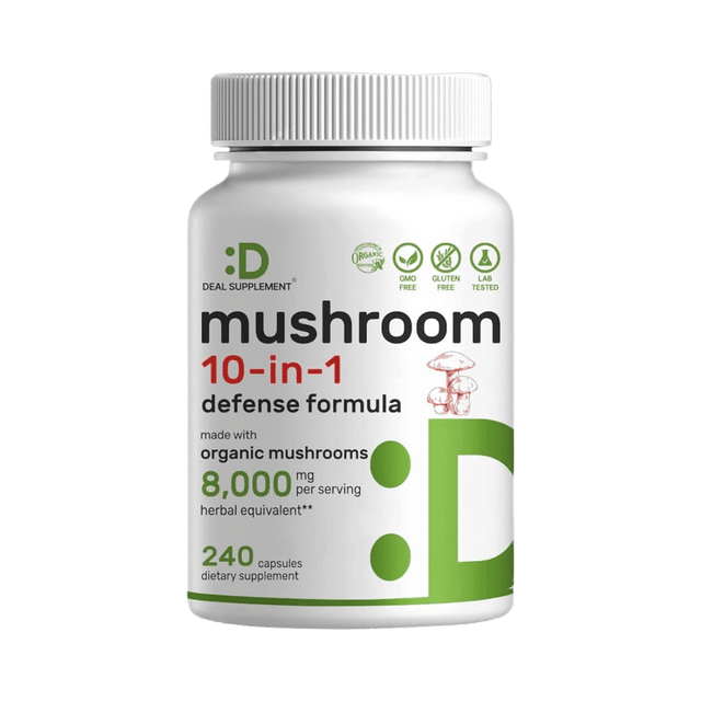  Deal Supplement Mushroom 8000 mg en su presentación de 240 cápsulas. La clave para una salud óptima está a tu alcance.