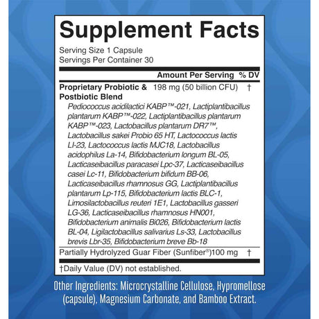MaryRuth Organics Probiótico Diario Triple Acción Salud Digestiva 50 Mil Millones CFU - 30 Cápsulas - Tabla Nutricional - Haz Tu Pedido