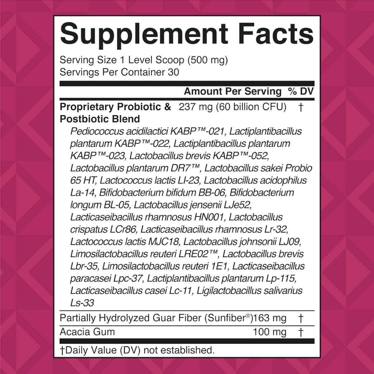 MaryRuth Organics Probiótico Soporte Vaginal Integral 60 Mil Millones CFU - 15 g - Tabla Nutricional - Haz Tu Pedido