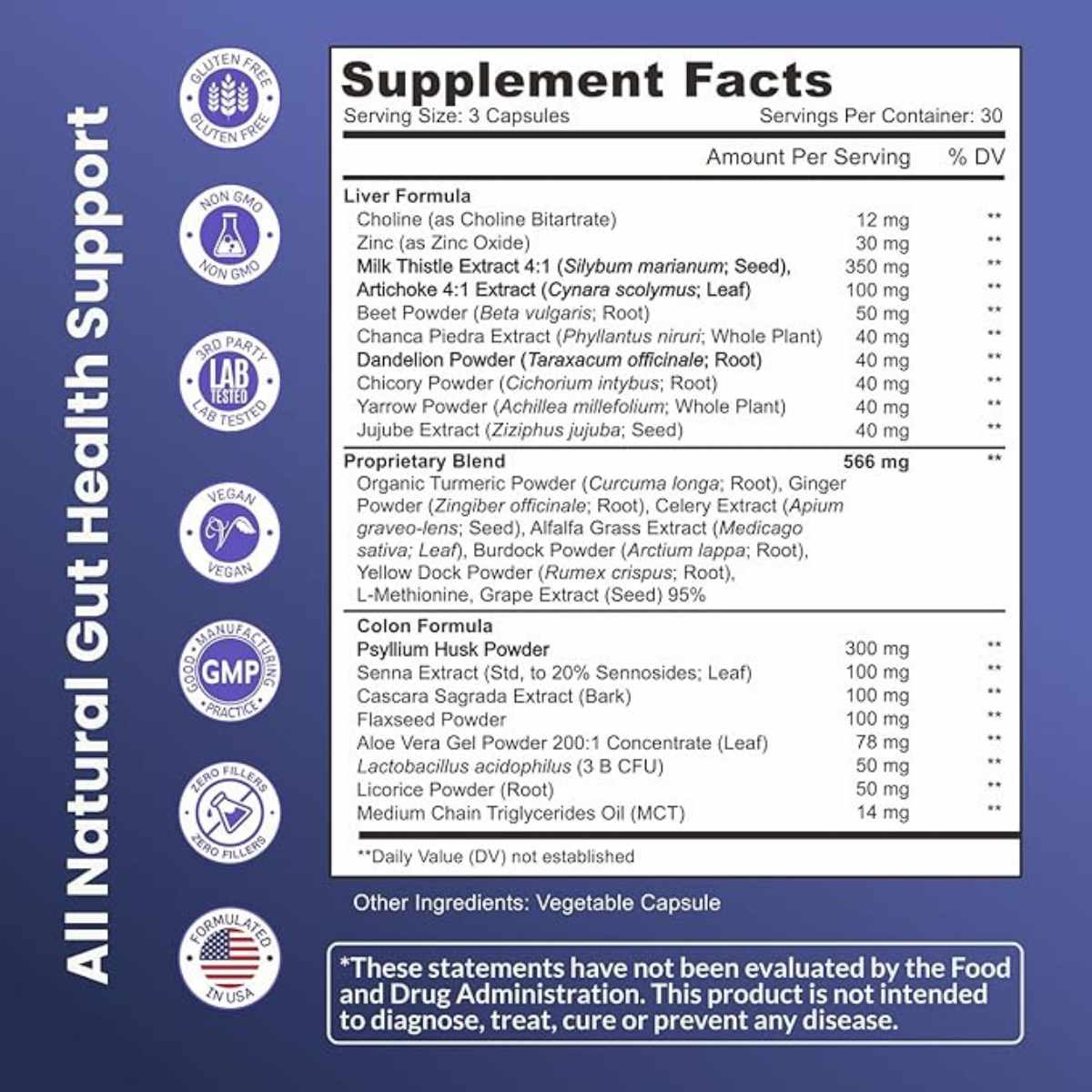 Nutreb Limpieza de Hígado y Colon - 90  Cápsulas Veganas - Tabla Nutricional - Haz Tu Pedido