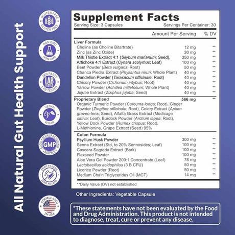 Nutreb Limpieza de Hígado y Colon - 90  Cápsulas Veganas - Tabla Nutricional - Haz Tu Pedido