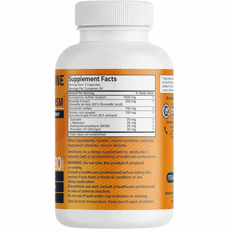 Bronson Glucosamina Condroitina Cúrcuma y MSM - 180 Cápsulas - Tabla Nutricional - Haz Tu Pedido