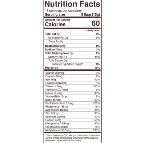 Foods Alive Levadura Nutricional  - 907 g - Tabla Nutricional - Haz Tu Pedido