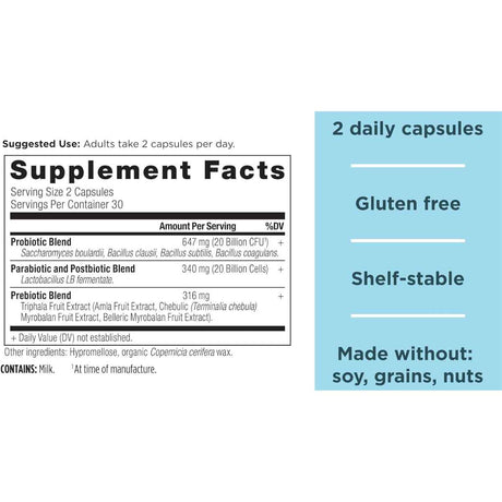 Ancient Nutrition Probióticos SBO Triple Acción para Salud Digestiva e Intestinal - 60 Cápsulas - Tabla Nutricional - Haz Tu Pedido