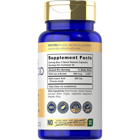 Carlyle Ácido Alfa Lipoico 600 mg - 90 Cápsulas de Liberación Rápida - Tabla Nutricional - Haz Tu Pedido
