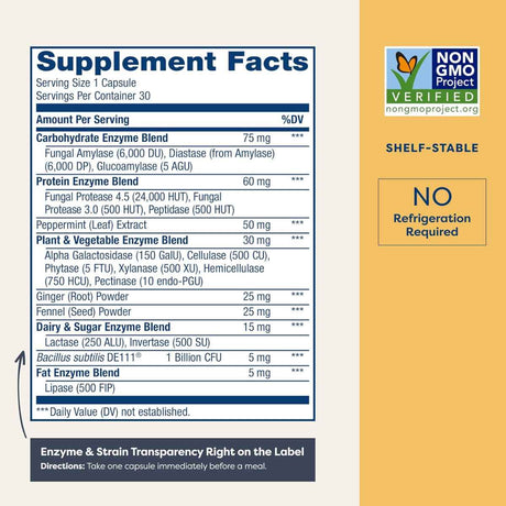 Renew Life Probiótico Digestivo con EnzimasProbiótico Digestivo con Enzimas - 30 Cápsulas Vegetarianas - Tabla Nutricional - Haz Tu Pedido